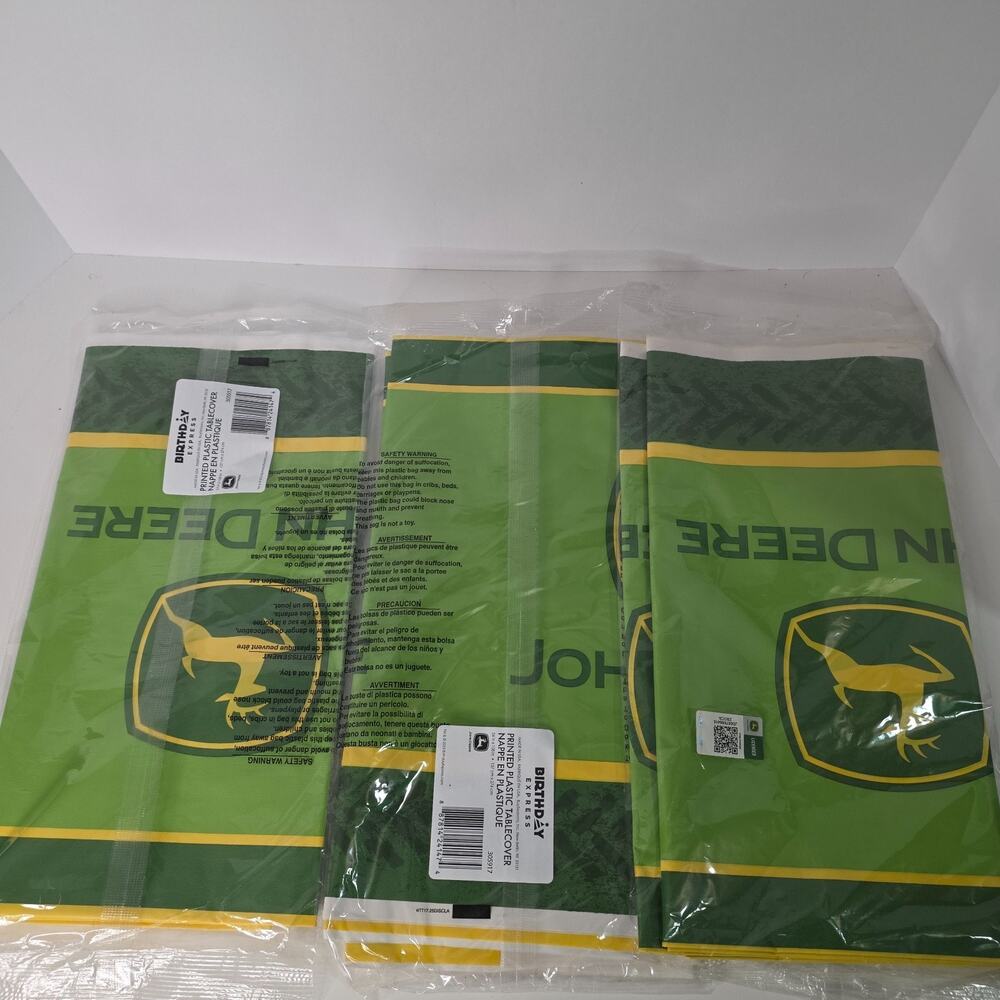 Lot of 3 John Deere Plastic Tablecloths 54x108 Tractor Farm Birthday Party